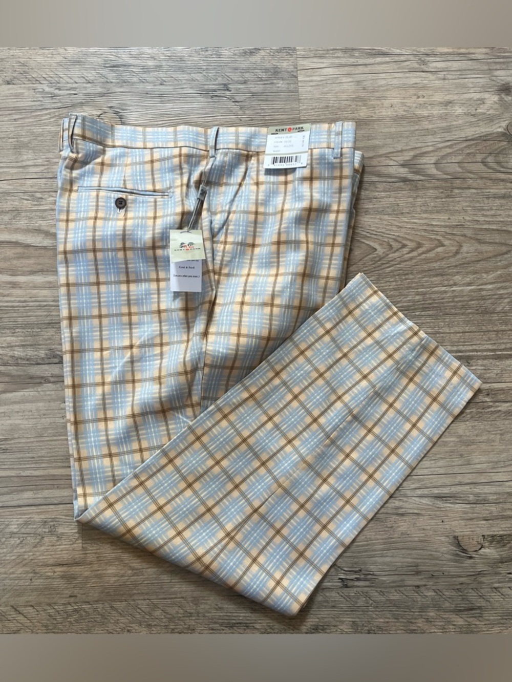 Kent & Park Italy PL40 Men Blue Plaid Dress Pants 46x30L Academia Wedding Preppy
